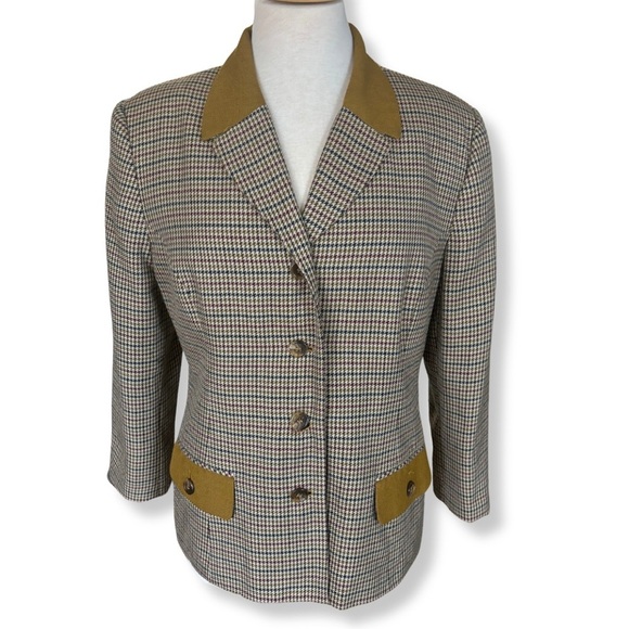 Jackets & Blazers - Classic Houndstooth Blazer with Tan Accents – Size 14 (Runs Small)